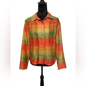 Scott Taylor Orange Green Multi Stripe Button Front Blouse - Women’s Size M